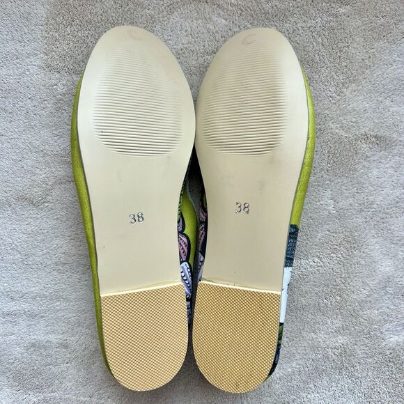 Rockit “White Rabbit” Green Printed Leather Ballet Flat Shoes Women EU 38 US 7.5 - Picture 11 of 16